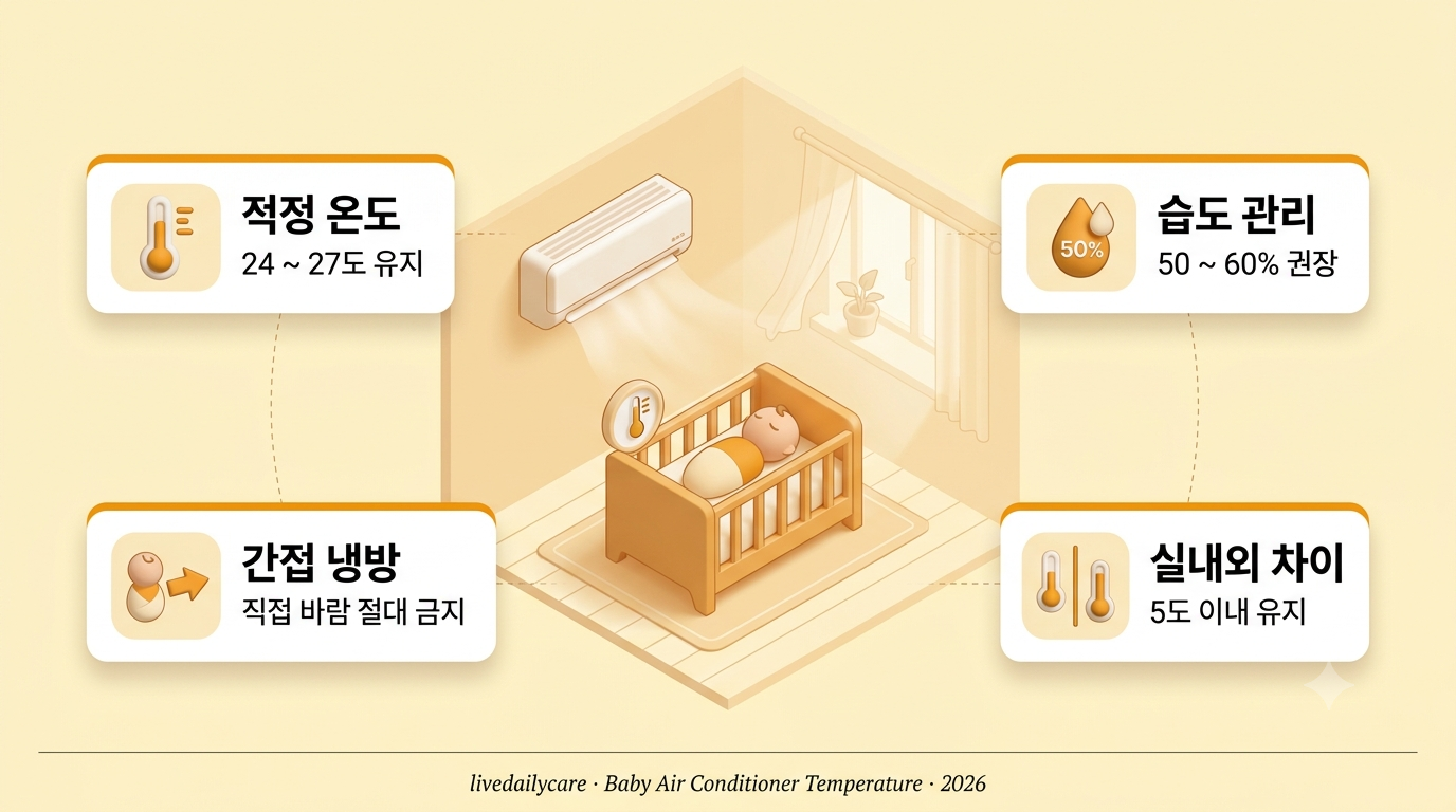 아기 에어컨 온도 여름철 신생아 실내 냉방 가이드