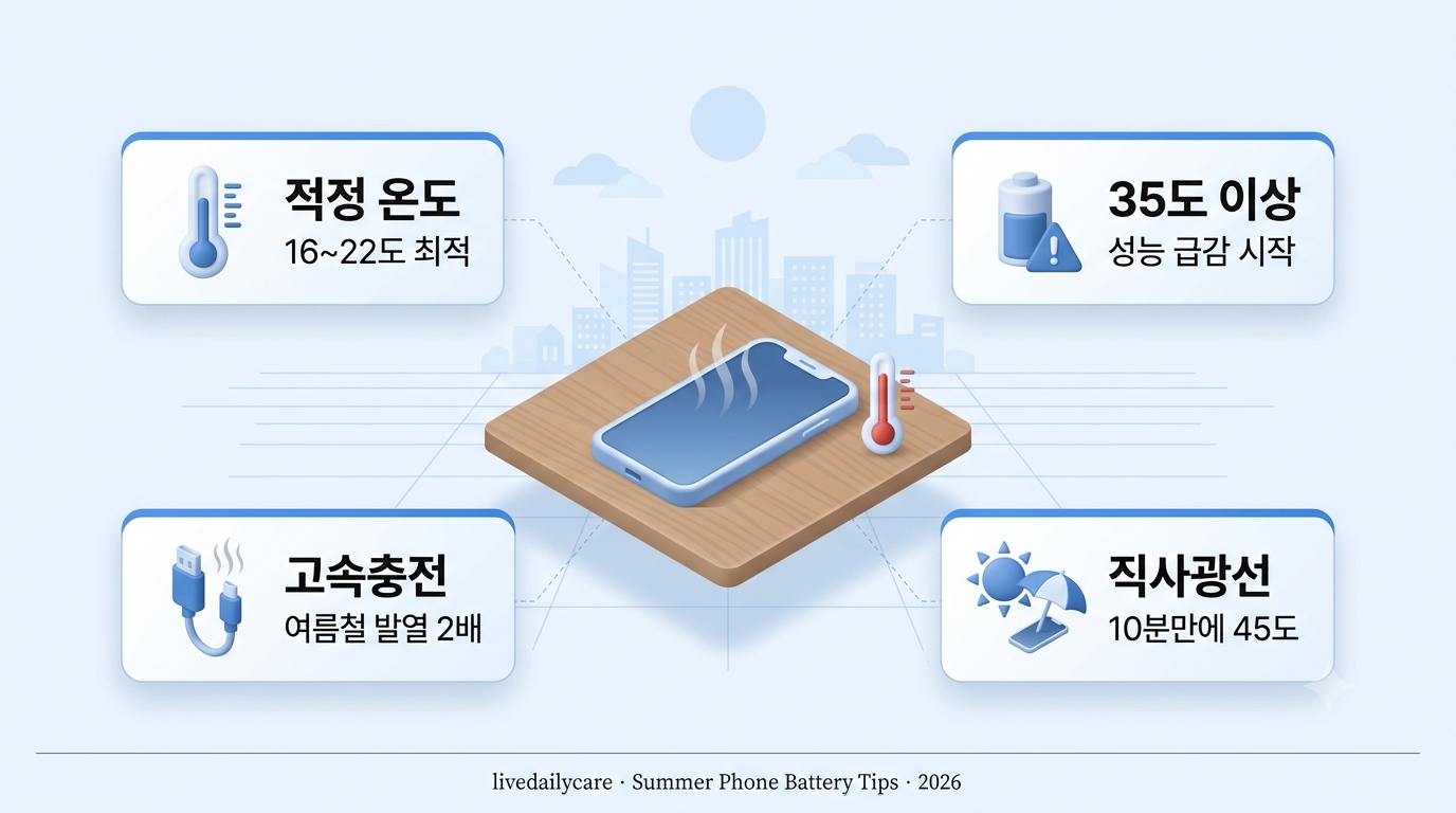 여름 폭염 아래 열이 올라오는 스마트폰과 온도계 - 3D 아이소메트릭 인포그래픽