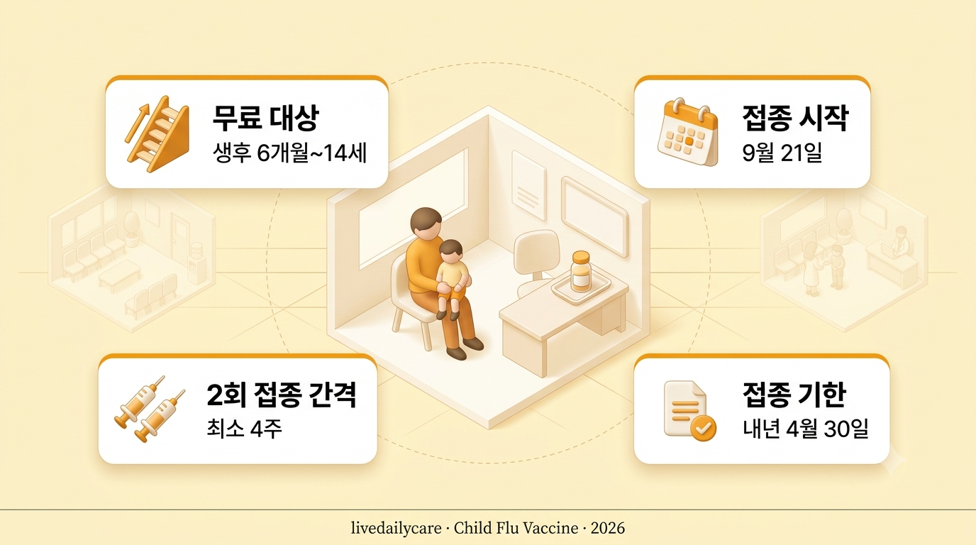 어린이 독감 무료접종 14세까지 확대, 9월 21일부터 접종 시작 안내 이미지
