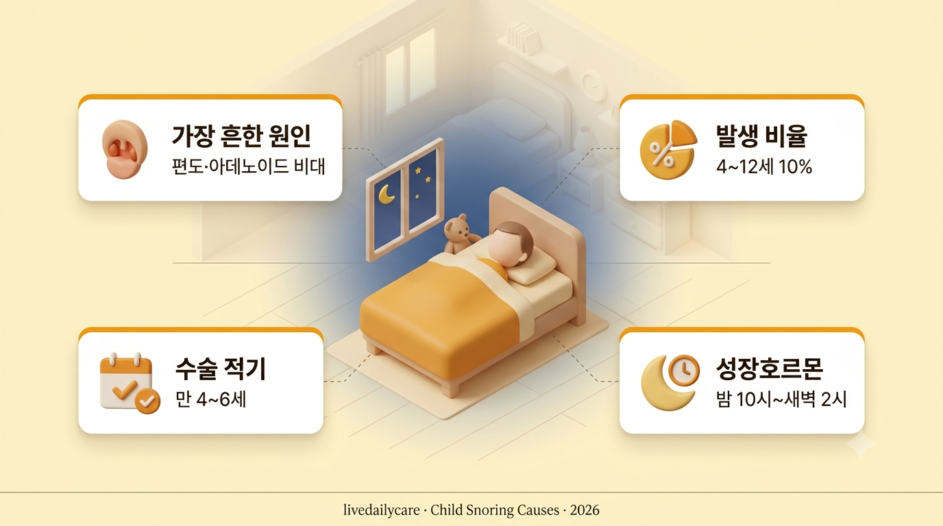 아이 코골이, 편도 아데노이드 비대증 원인과 병원 가야 하는 기준 안내 이미지
