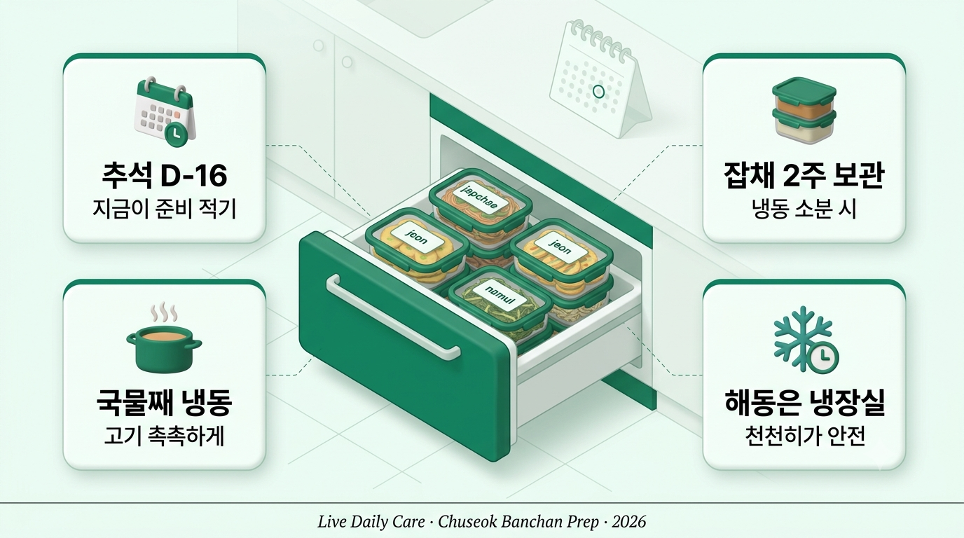 밀폐용기에 소분해 냉동 보관한 잡채·전·나물 밑반찬