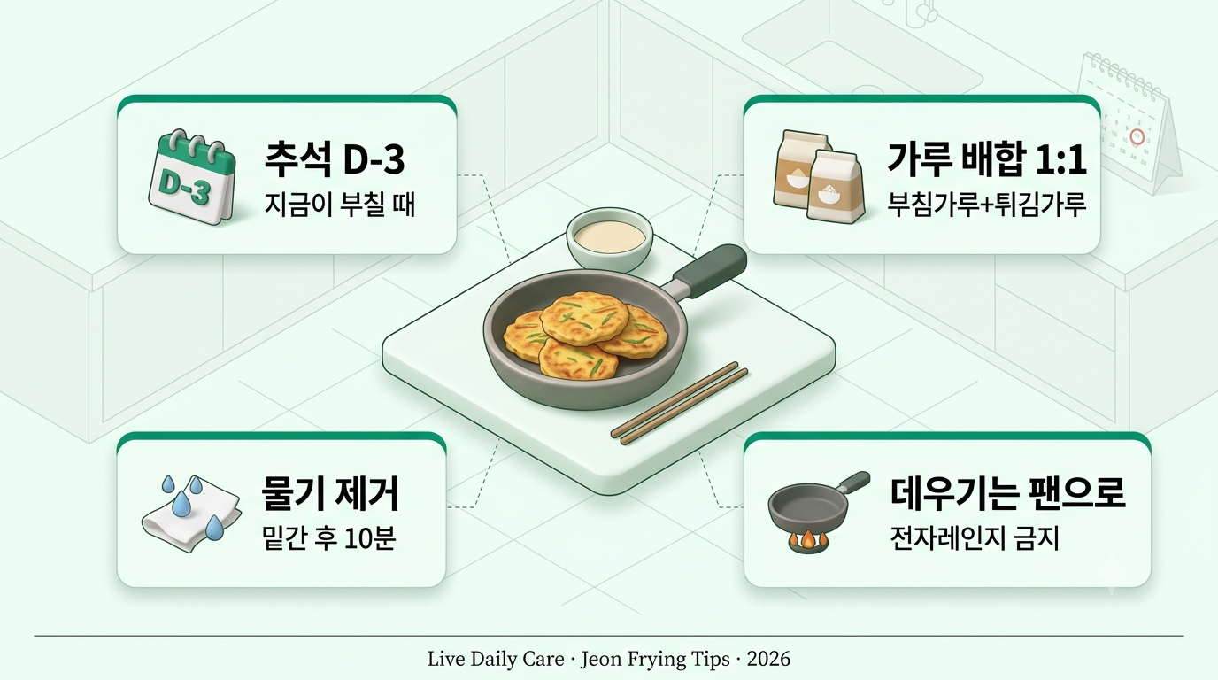 바삭하게 부쳐낸 여러 종류의 전이 접시에 담긴 모습