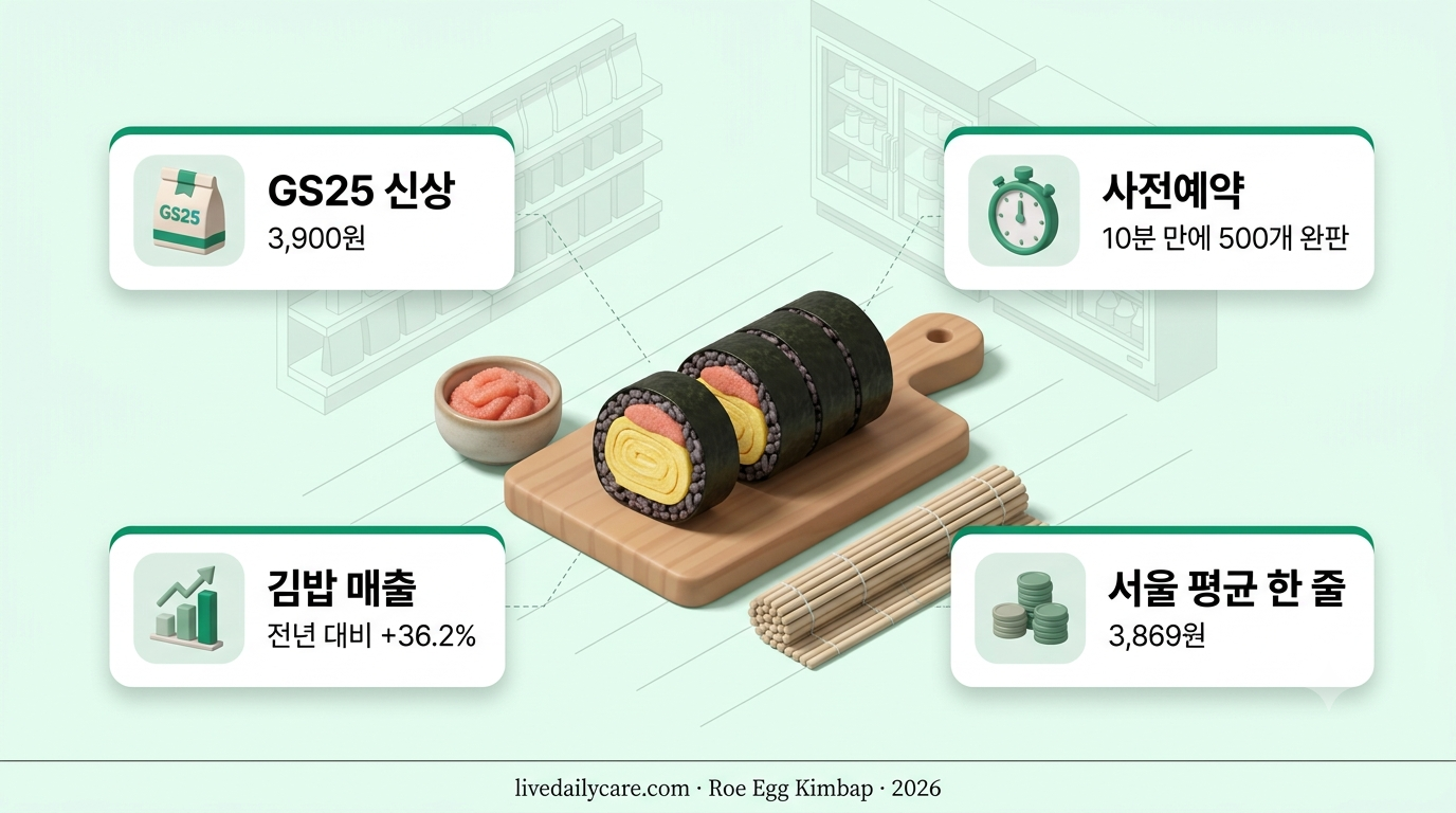 명란 계란말이 김밥 만드는 법, 레시피 4건과 편의점 3,900원 비교